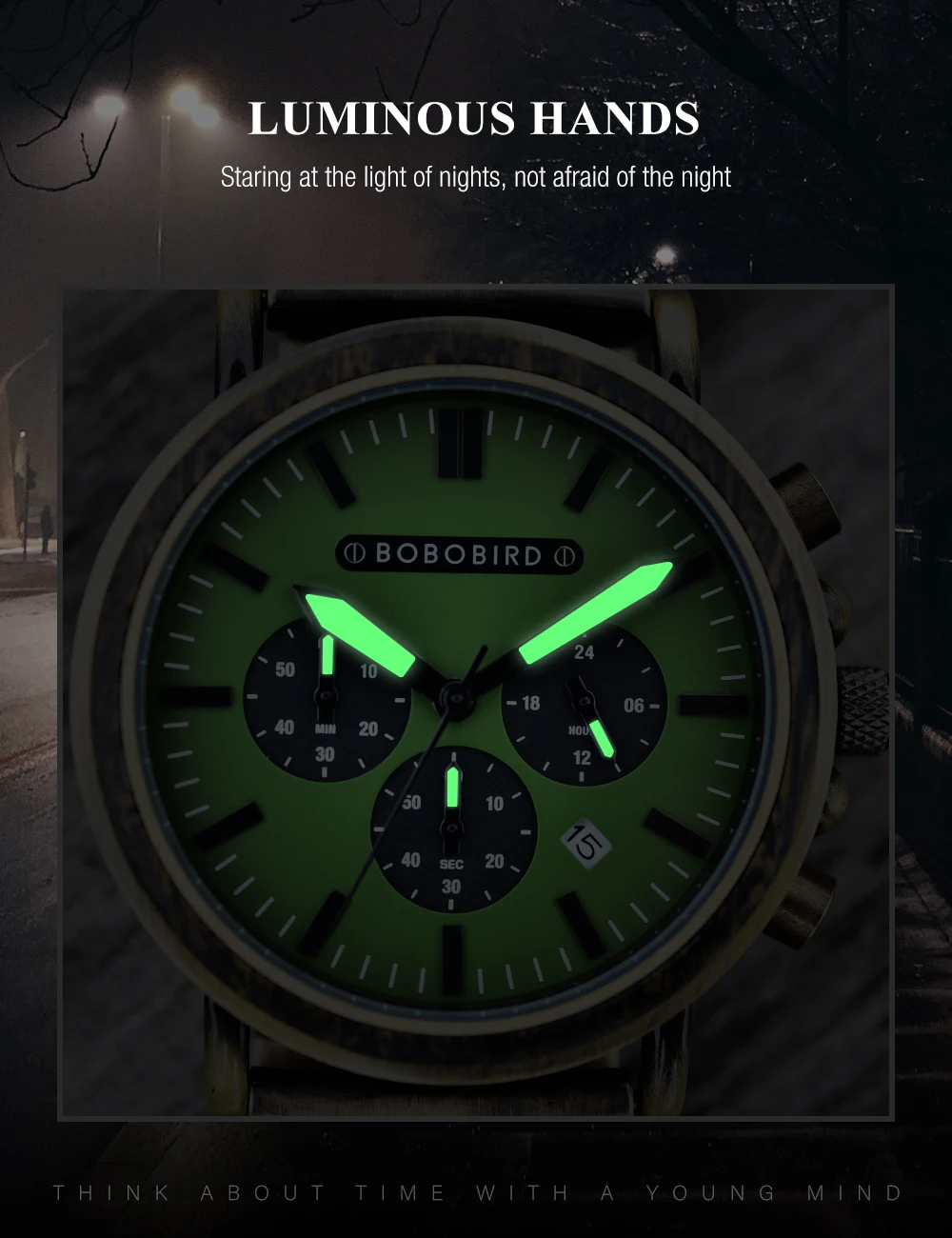 BOBO BIRD orologio da uomo moda orologi al quarzo in metallo verde in legno orologio da polso cronografo Auto data Display orologio grande confezione regalo