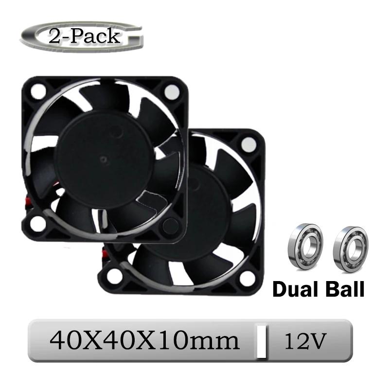 

2 Pcs Gdstime 12V 40x40x10mm 40mm Dual Ball Brushless DC Cooler Cooling Fan 40x10mm 4cm Mini 3D Printer Exhaust Cooler Fan