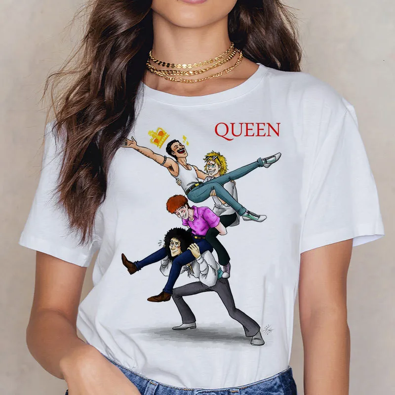 Freddie Mercury Queen Band T Shirt Women Harajuku Vintage Ullzang T-shirt Fashion Queen Tshirt 90s Graphic Rock Top Tees Female