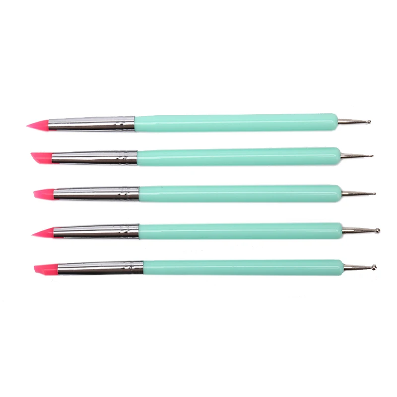 5pcs 2 Way Pottery Clay Ball Styluses Polymer Clay Sculpture Tool Nail Art Carving Modeling Tools Silicone Shapers Dotting Tool