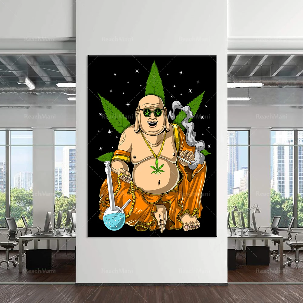 Modern Home Decor Poster Buddha Smoking Weed Wall Art Canvas Painting Art Poster Print Wall Picture Nordic Wall Art Living Room