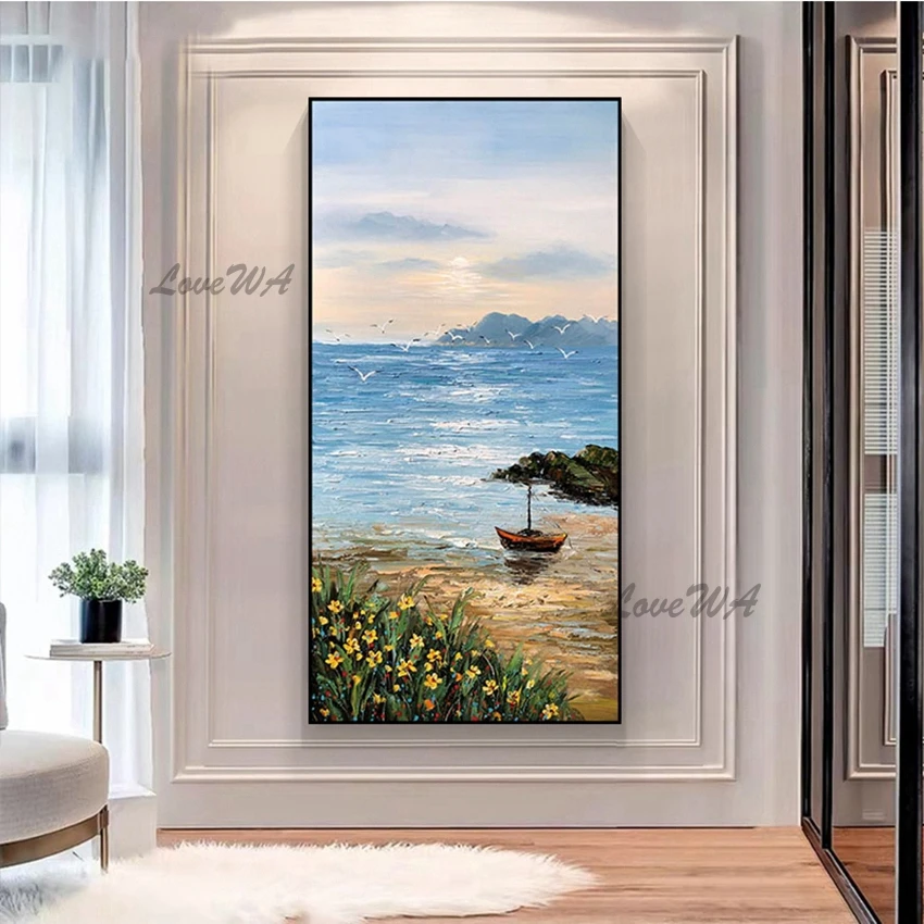 

Высококачественная настенная картина, современное искусство, восход солнца над морем, нож, пейзаж, картина маслом, без рамки, украшение, произведение искусства