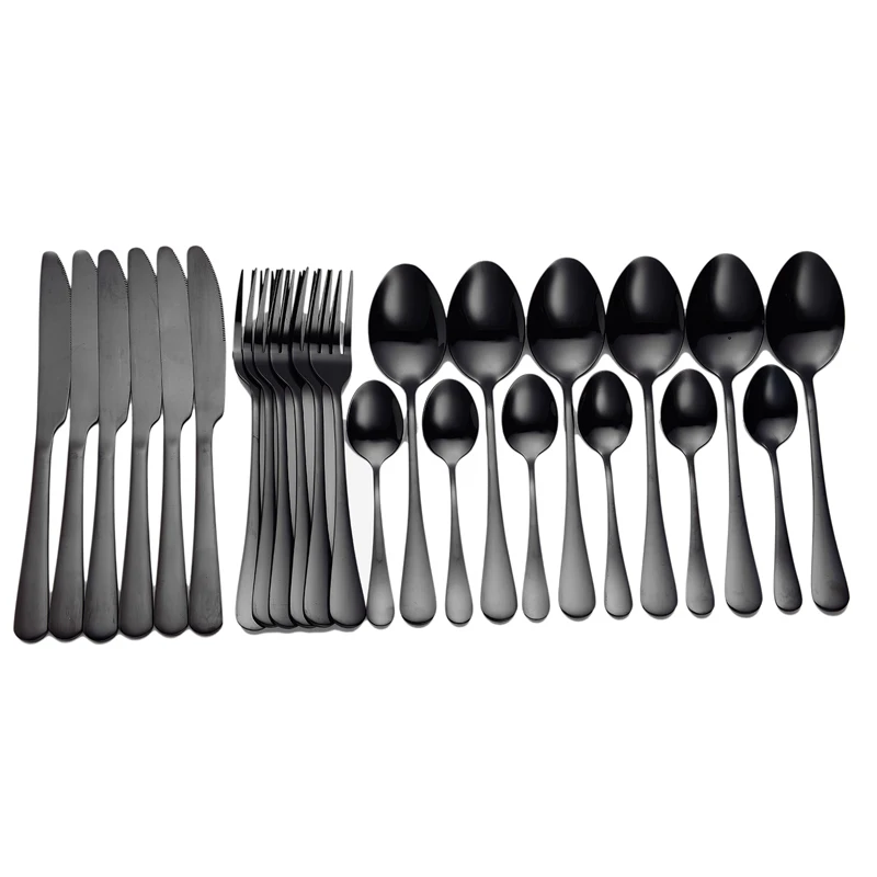 

24Pcs/set Tableware Stainless Steel Cutlery Complete Black Fork Spoon Knife Set Dinner Appliance Western Dinnerware Eco-Friendly