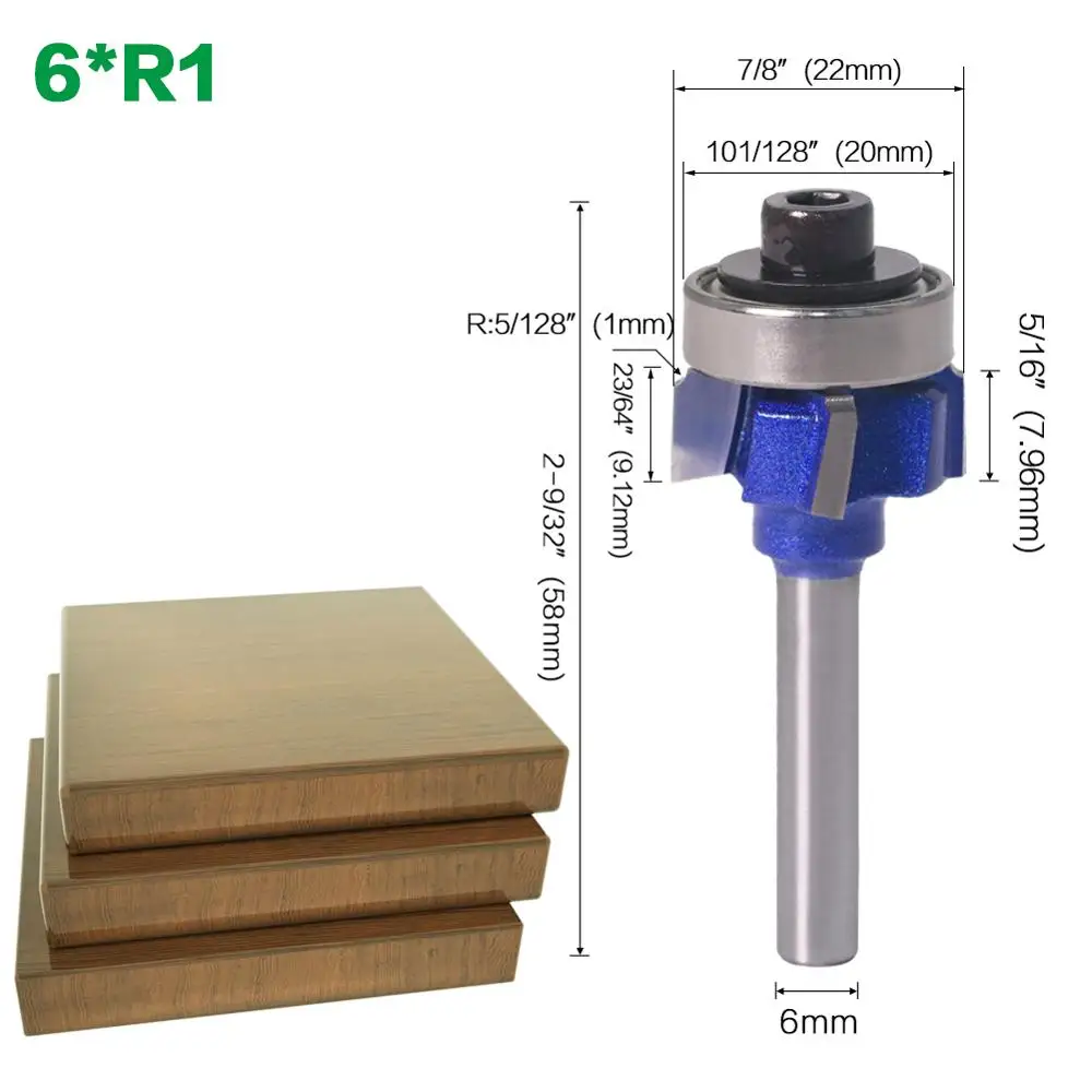 1PC 6mm Shank high quality Woodworking Milling Cutter R1mm R2mm R3mm Trimming Knife Edge Trimmer 4 Teeth Wood Router Bit