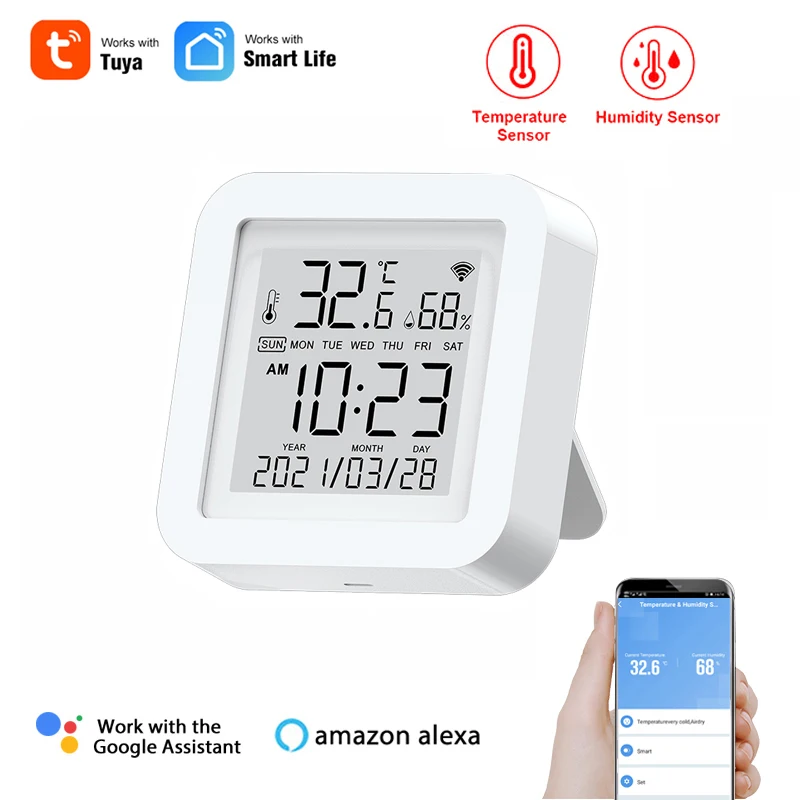 Tuya WIFI Temperature Humidity Meter Sensor Indoor Hygrometer Thermometer with LCD Date Display,Smart Home by Alexa Google Home