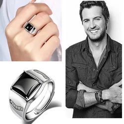 Male Ring For Bridegroom Wedding Accessories On Finger Trendy Silver 925 Ring For Men Jewelry Cool Crystal Black Square Bijou