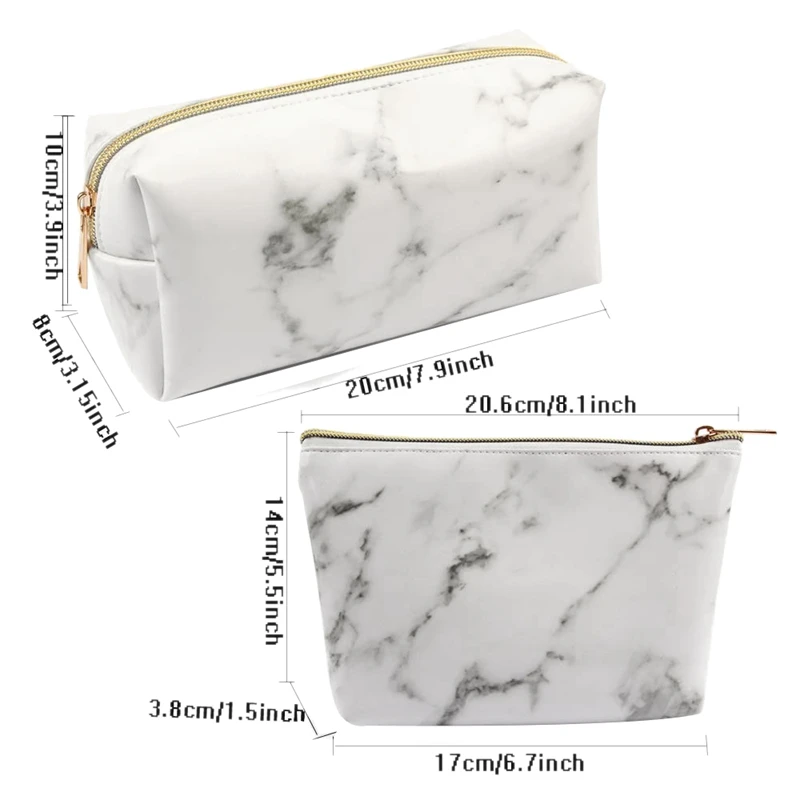 3 Pack Marble Makeup Bag Set Portable Toiletry Pouch Bag Waterproof Organizer Case Storage Makeup Brushes Bag for Women Girls