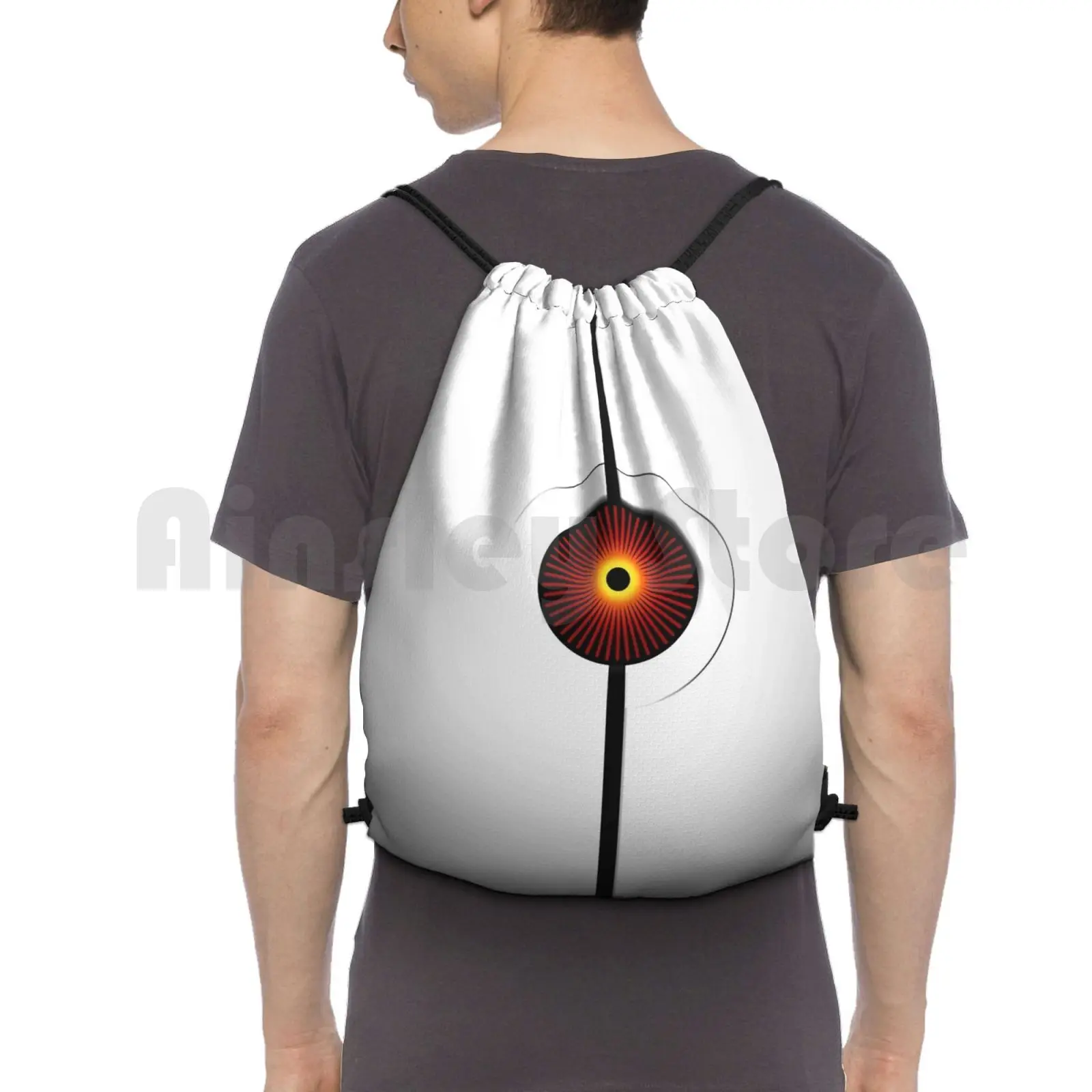 Portal Turret Backpack Drawstring Bag Riding Climbing Gym Bag Portal Portalturret Turret Guns Bullets Eye Red White 2 Portal