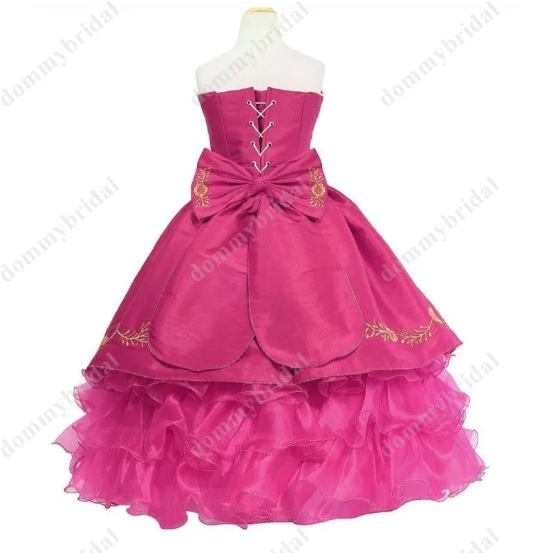 Vintage Gold Embroidery Hot Pink Charro Ball Gown Little Girls Pageant Quinceanera Sweet 15 Anos Dresses for Wedding Party Prom