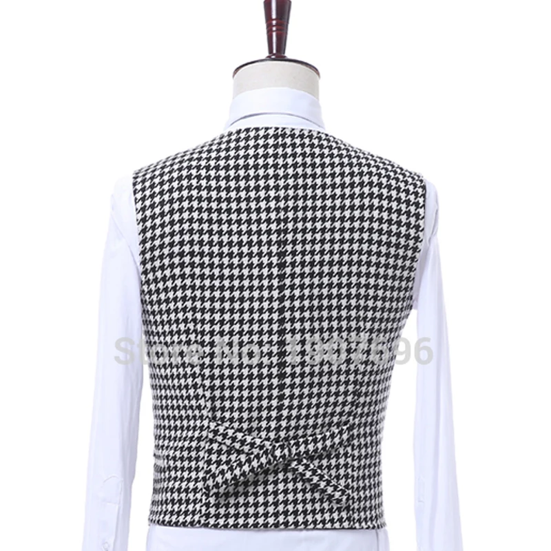 Check Plaid Suit Vest Men with Double Breasted for Gentleman Single One Piece Casual Houndstooth Waistcoat Fashion Costume