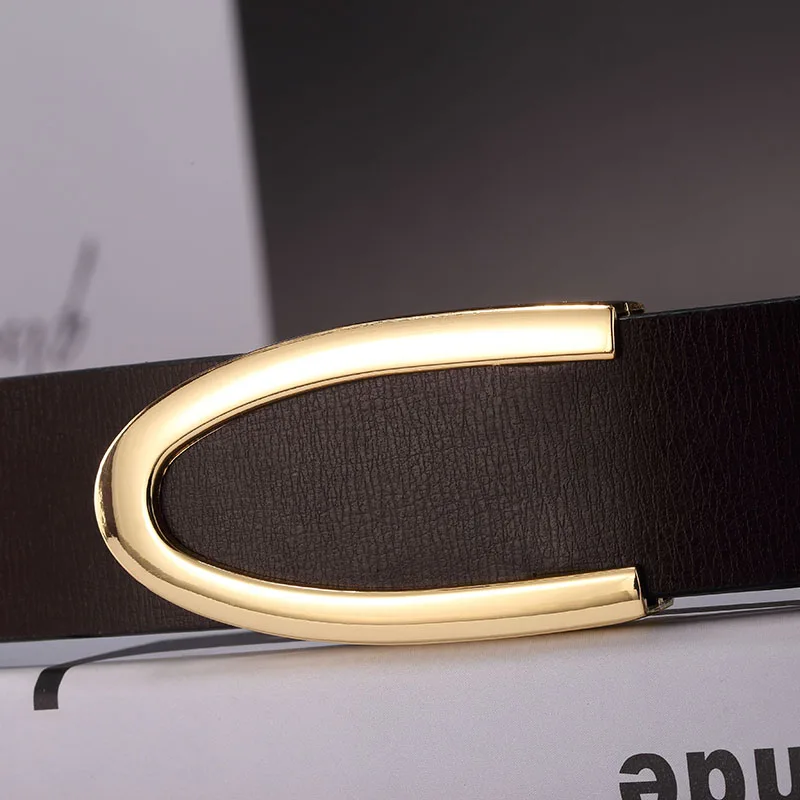 Neue Luxus männer Echte Leder Gürtel Mode Designer Männer Bund Hohe Qualität Metall Glatte Schnalle Jeans Taille Band 3,3 cm – Detail 5
