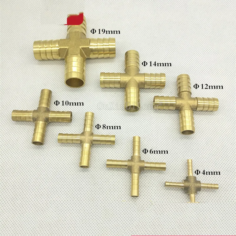 

10PCS + way Brass Barb Pipe Fitting 4 Way Connector For 4mm 6mm 8mm 10mm 12mm 14mm 16mm Hose Copper Pagoda Tube Fittings JF1997