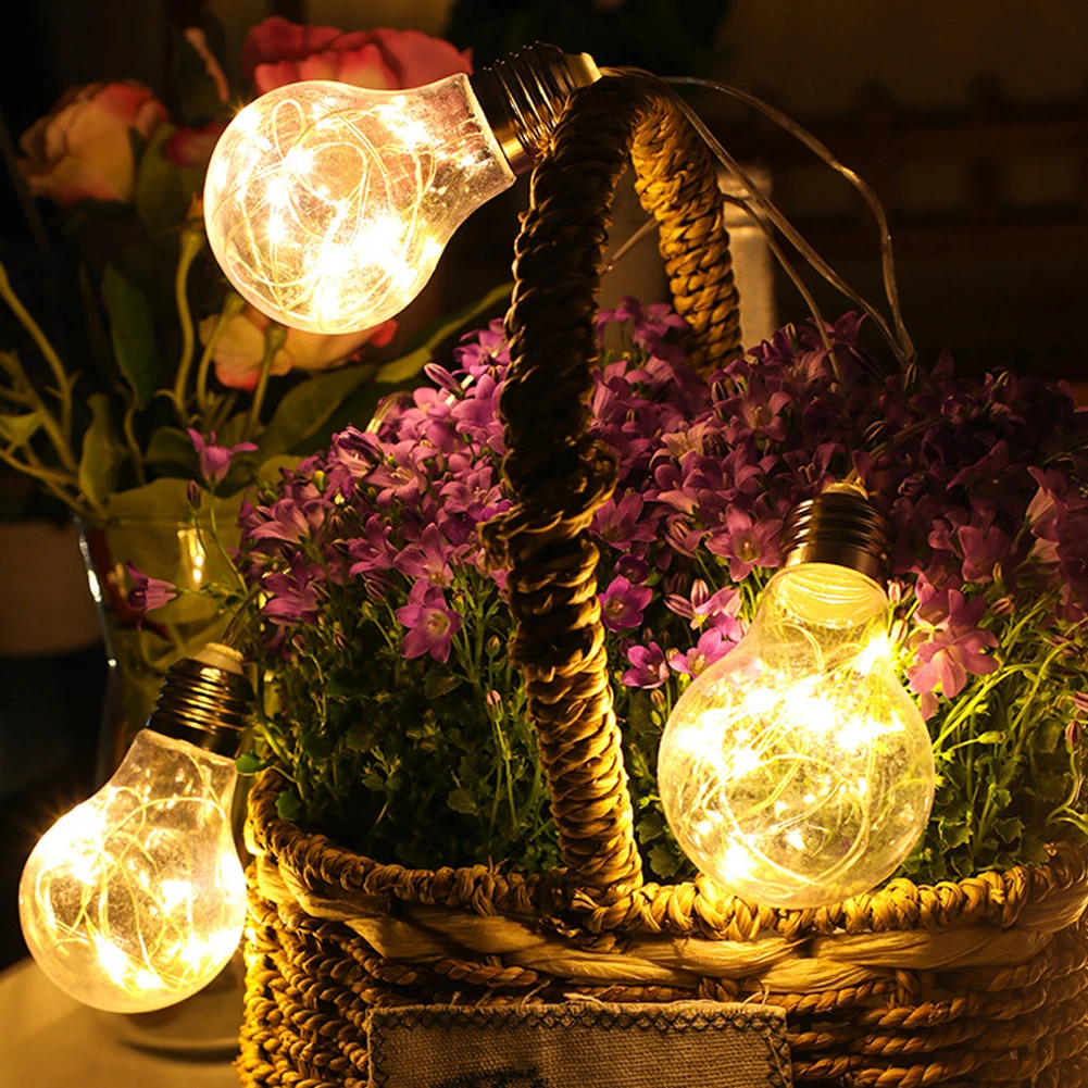 Solar Garden Lights Outdoor, 10/ 20 Bulbs Copper Wire Bulbs String Lights Solar Hanging Lights Clear Round Ball LED Solar Lights