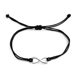 Diy Handmade Black Rope Chain 8 Infinity Charm Bracelet for Women Men Best Gift