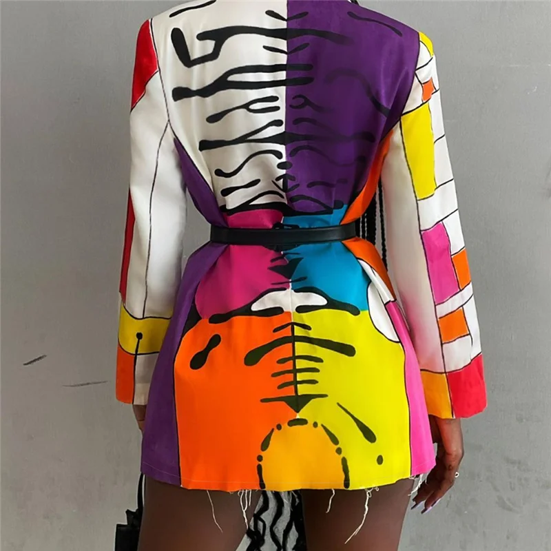 Cartoon Print Blazer Women Jacket 2021 High Street Single Button Elegant Blazers Ladies Outerwear Stylish Tops Casaco Feminino