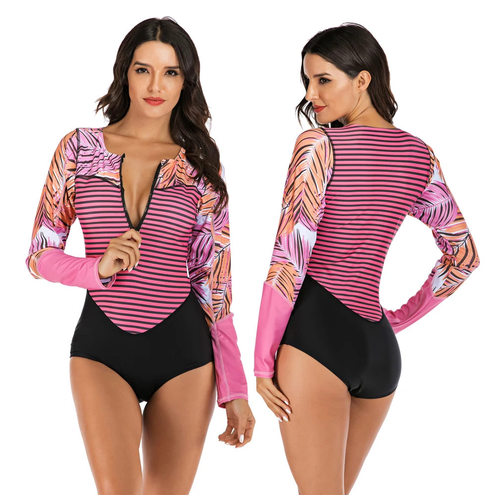 2024 One Piece Swimsuit Rashguard Printed Long Sleeve Swimsuit Rash Guard Women Swimwear Surfing Swimming Suit Bathing Suit