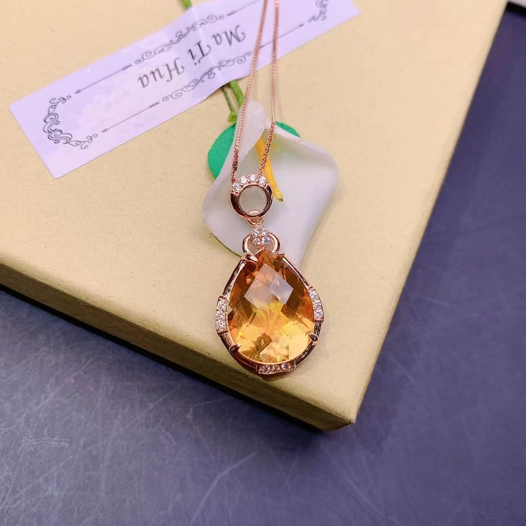 Fine Jewelry 925 Pure Silver Inlaid Natural Citrine Girl Vintage Luxury Water Drop Chinese Style Gem Pendant Necklace Support De