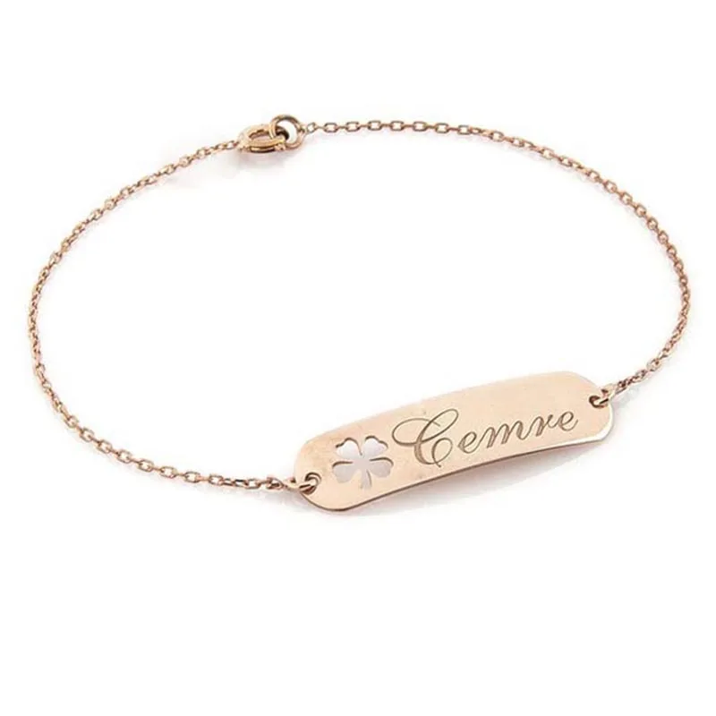 Engraved Name Bracelet  Solid Silver Charm Plant Female Bracelet Personalized Tag Jewelry