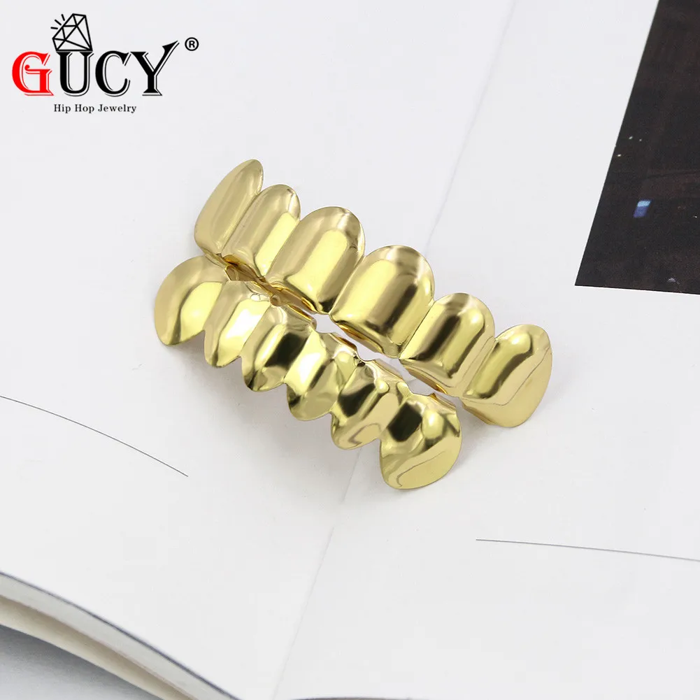 GUCY New HIP HOP Teeth Grillz Top & Bottom Vampire Fangs  Grills Caps Set With Silicone