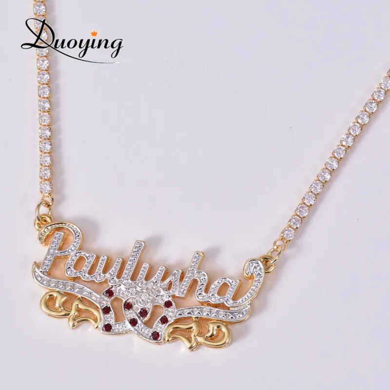 DUOYING Custom Double Gold plated Nameplate 3D Necklace Personalized Zirconia Choker 2020 New Style For Women Necklace Jewelry