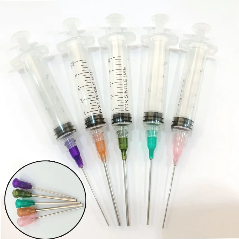 5pcs 14G 15G 18G 20G 21G For Glue Oil Ink Syringe Crimp Sealed-Blunt Needle Tips 5ml Capacity Transparent Plastic Syringes