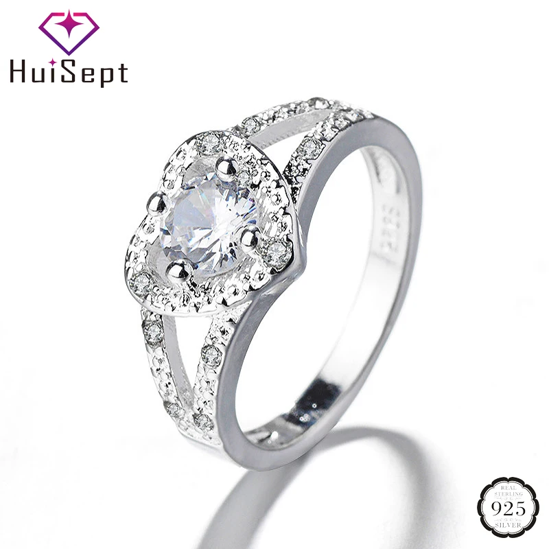 HuiSept Elegant Silver 925 Jewelry Women Ring Heart-shaped Zircon Gemstone Ornament Rings Wedding Party Gift Wholesale size 5-10