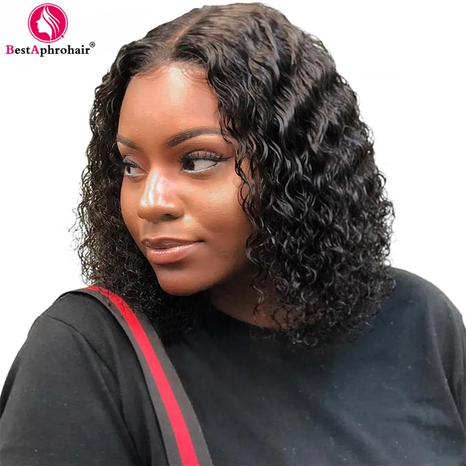 

Short Curly Bob Wig Lace Front Human Hair Wigs Peruvian Hair Deep Wave Wig Pre Plucked Bleached Knots Wigs for Black Women