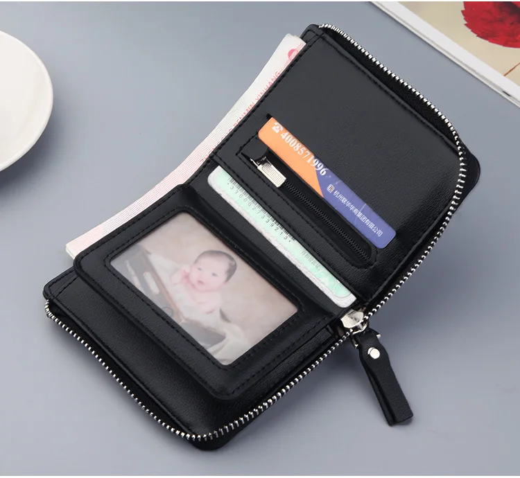 Men's Short PU Leather Wallet with Zipper Coin Pocket description 14