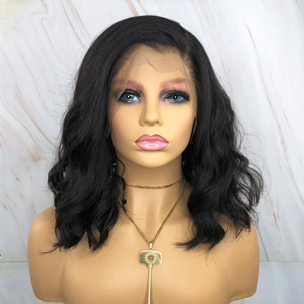 Perruque Lace Front Wig synthétique noire – Beautiful Diary, perruque Bob courte ondulée naturelle Futura, 13x4, perruque Lace Front Wig synthétique résistante à la chaleur