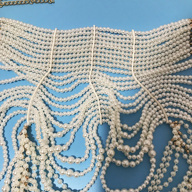 Chaîne d'épaule de perles fait à la main, chaîne de corps de perles multicouche, bijoux fins, collier de conception de grande taille bran