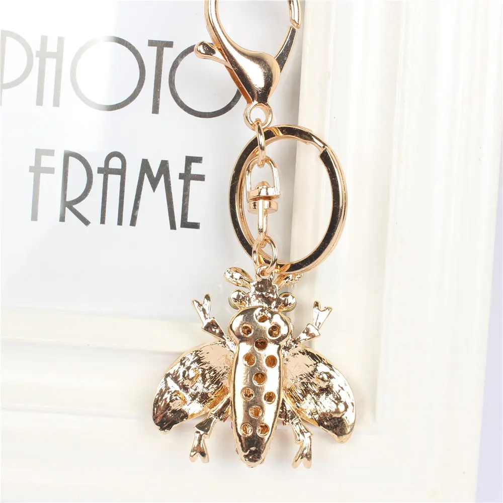 Bee Honeybee Insect Keychain Rhinestone Crystal Pendant Charm for Handbag Purse Bag Carkey Gift