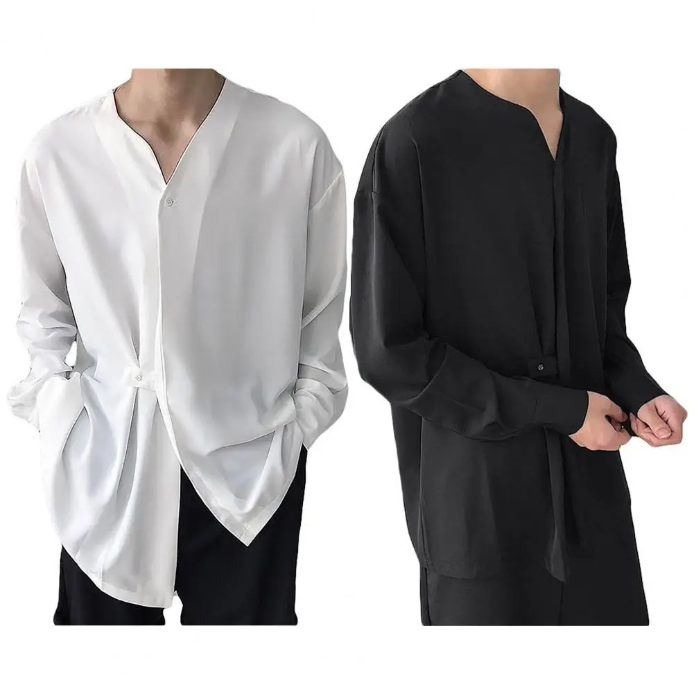 Summer Men's Shirt Fashion Simple Pure Color Cardigan Loose Irregular Men's Small Jacket Shirt