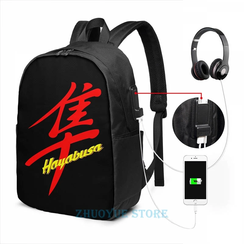 Funny Graphic print Hayabusa USB Charge Backpack men School bags Women bag Travel laptop bag