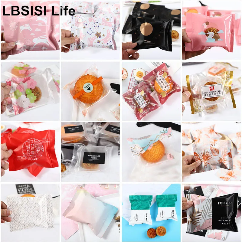 LBSISI Life 100pcs/Lot 9x11.5CM 50g Handmade Mooncake Hot Seal Bags Candy Snacks Egg Yolk Crisp Packing For Mid-Autumn Festival