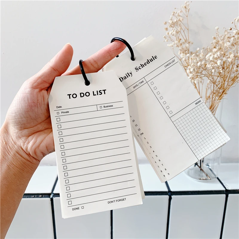 50 Sheets Ins Black And White Memo Pad Diy Simple Style Ring Buckle Type Notebook To Do List Students Diary Schedule Stationery