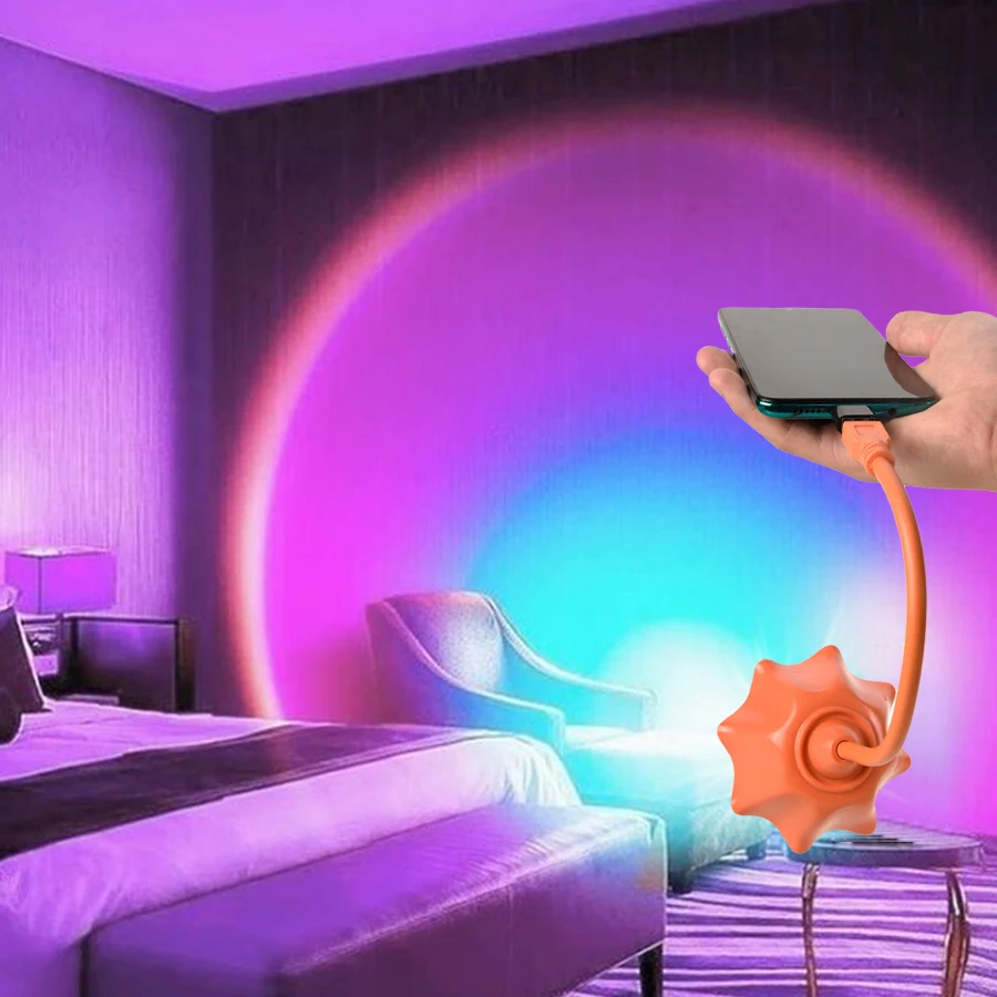 MINI USB Sunset Light Sunset Projection Lamp Rainbow Projector Led Lights Bedroom Decoration Romantic Nightlight With Adapters