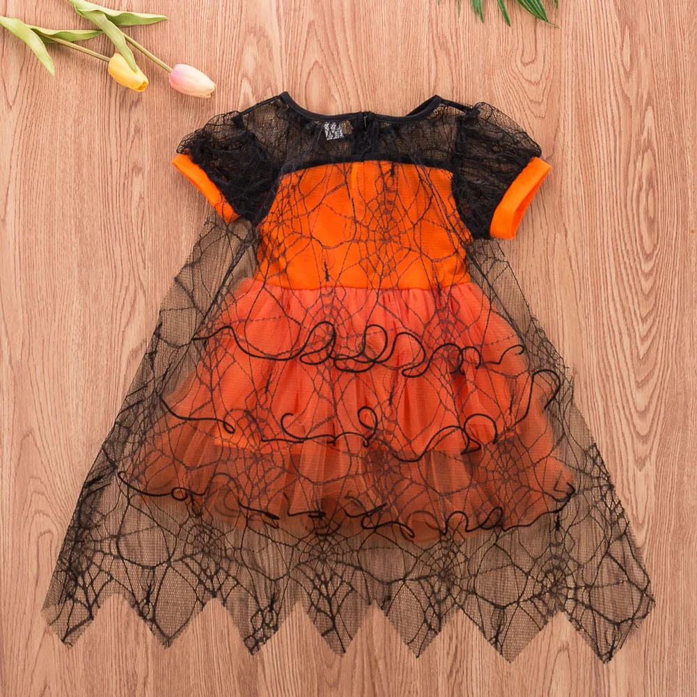 Toddler Baby Girls Halloween Costume Cute Spider Web Tulle Cloak Dress Party Princess Dresses Clothes