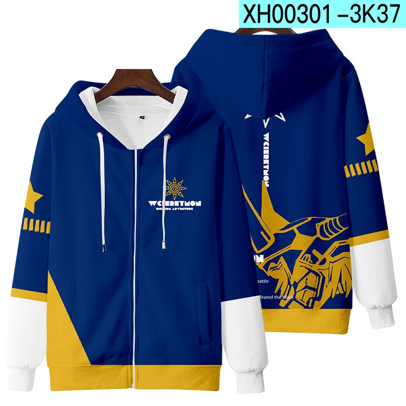 Bluzy damskie/męskie bluzy 3D Anime Digimon przygoda Zip Up Streetwear Kawaii Taichi Yagami Cosplay kurtka z kapturem na zamek błyskawiczny