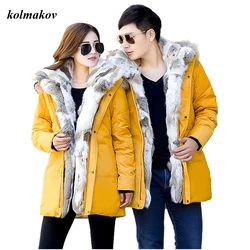 Nuovo Arrivo di Stile di Inverno Degli Uomini di Boutique Imbottiture Cappotto Staccabile Collo di Pelliccia di Coniglio Bianco Anatra Imbottiture Solido Degli Uomini Giubbotti Più formato S-5XL