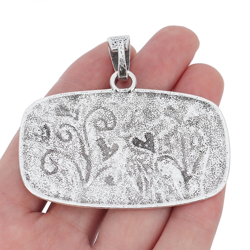 ZXZ 2pcs Tibetan Silver Large Hammered Flower Grass Plant Rectangle Charms Pendants for Necklace Jewelry Making Findings