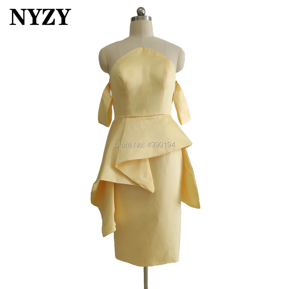 Satin Yellow Short Bridesmaid Dresses NYZY B2  Formal Dress for Wedding Party Cocktail Evening Homecoming