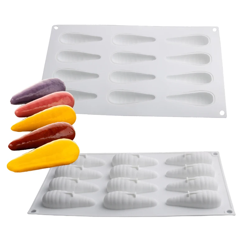 Meibum 12 Cells Carrot Shape Mousse Moulds Non-Stick Silicone Cake Molds Party Pastry Baking Bakeware Dessert Decorating Tools