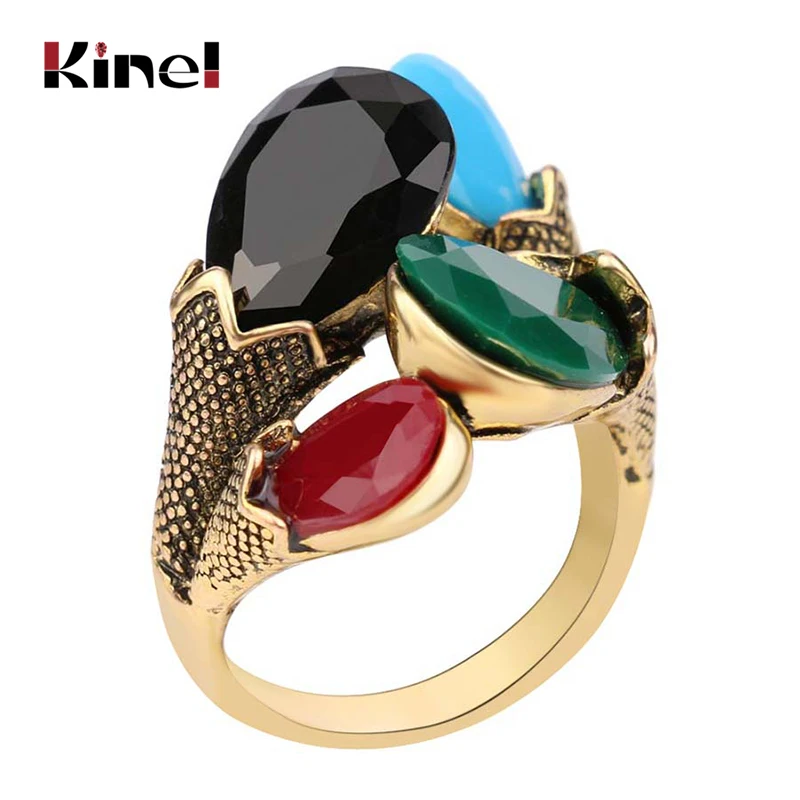 Kinel Fashion Jewelry 2020 New Boho Ring For Women Charm Red Green Four Stone Gold Color Vintage Rings Wholesale