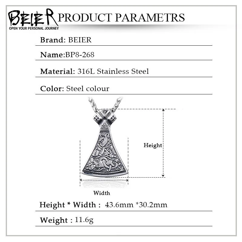 Beier Beier Thor Hammer Mjolnir Viking Amulet Hammer Scandinavian Pendant Norse pendant necklace Men Jewelry  LLBP8-272PP