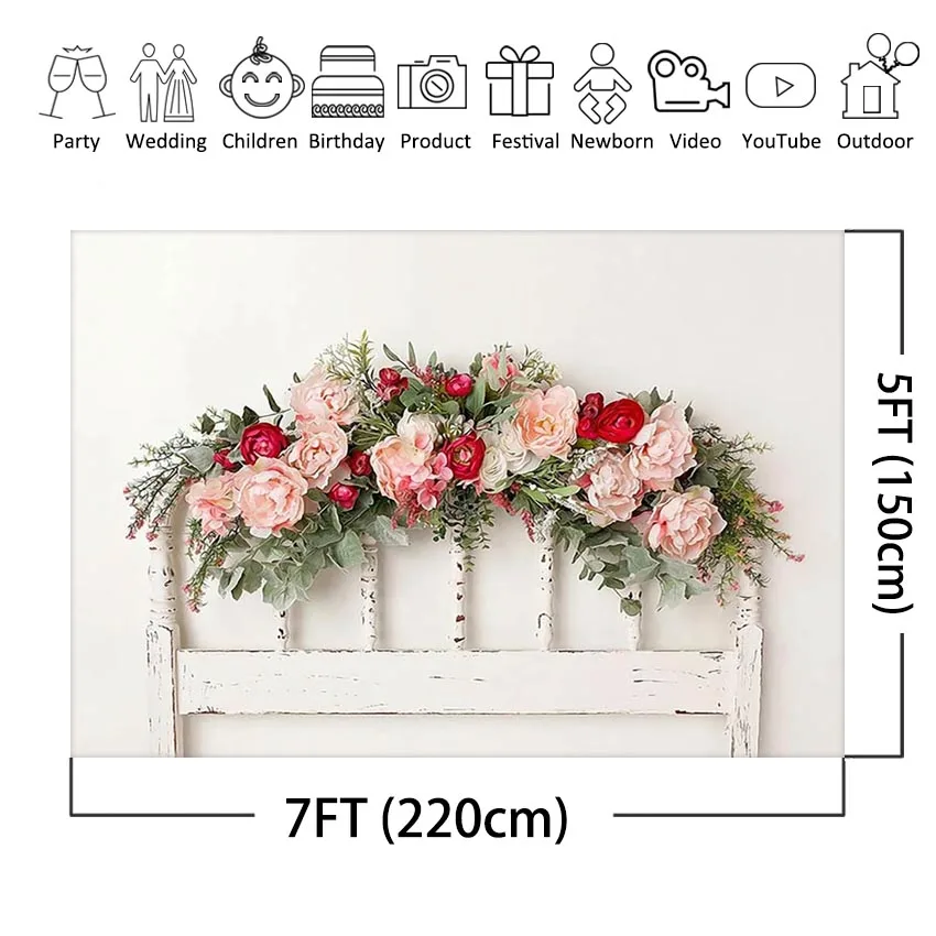 Wood Headboard Photography Backdrop Floral Garland Newborn Children Baby Kids Background for Photocall Photo Studio Photoshoot