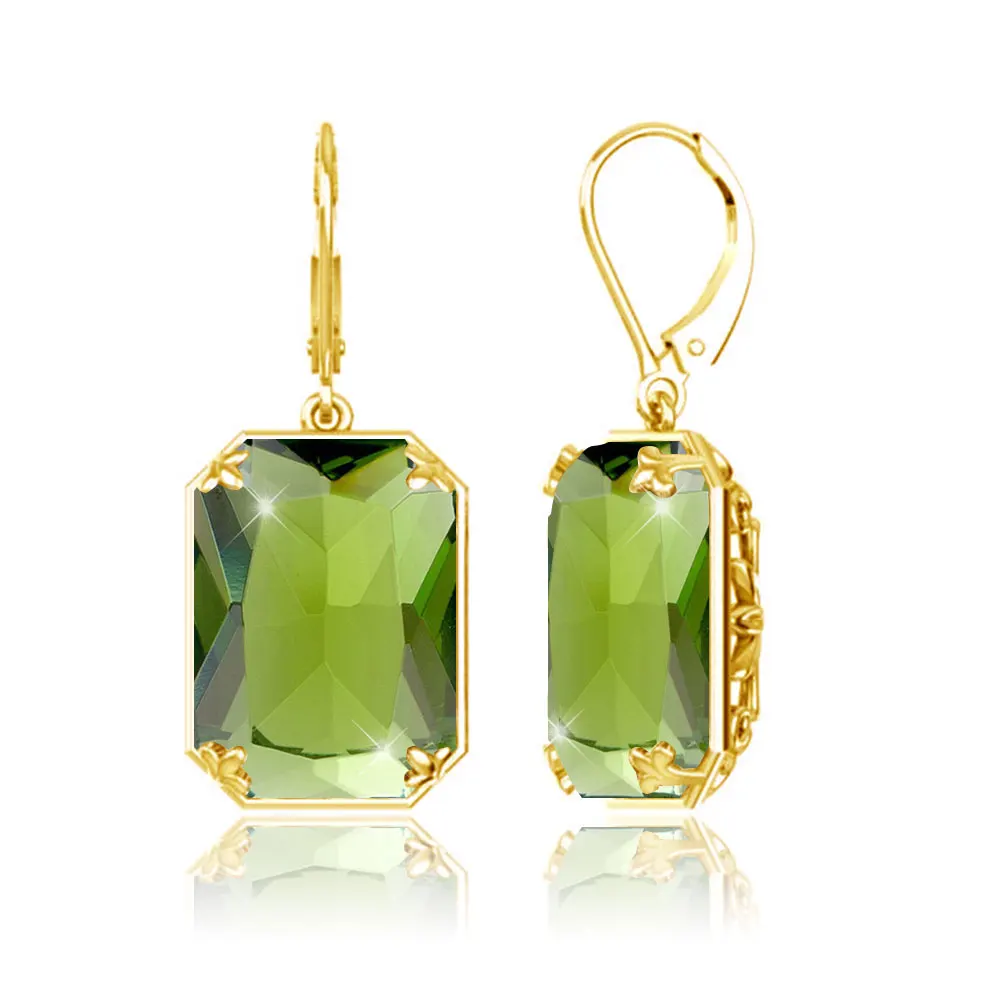 Szjinao High Quality Real 925 Sterling Silver Earring Peridot Drop Earrings For Woman Gold Color Party Banquet Fine Jewelry