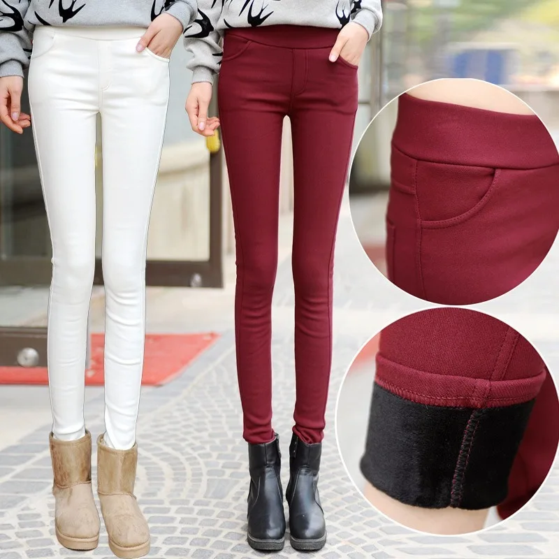 Women Winter Warm Long Trousers Casual Plush Thicked Fleece Lined Thermal Stretchy Skinny Leggings Pants