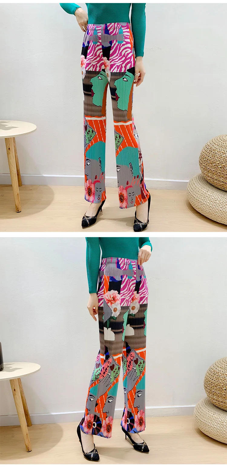 HOT SELLING Miyake Fashion fold print straight pants  IN STOCK