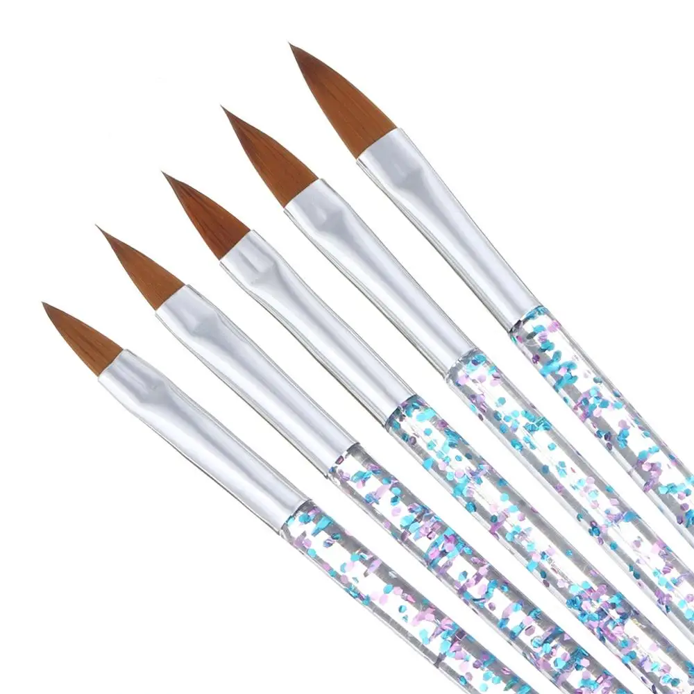 5Pcs Nail Art Brush Tools Set Crystal Handle Acrylic UV Gel Glitter Drawing Painting Brushes Carving Flower Pens Tools T0047