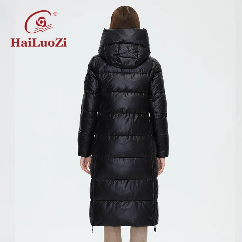 HaiLuoZi-Parka rembourrée à capuche pour femme, manteau en coton, vestes chaudes, fermeture éclair, style allongé, mode pour femme, nouveau, hiver